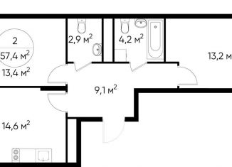 Продается 2-комнатная квартира, 57.4 м2, Москва, деревня Рассказовка, 1