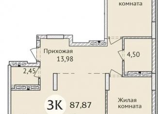 3-комнатная квартира на продажу, 87.8 м2, Новосибирск, улица Дуси Ковальчук, 248/1, метро Заельцовская