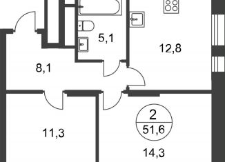 Двухкомнатная квартира на продажу, 51.6 м2, Москва, деревня Рассказовка, 1