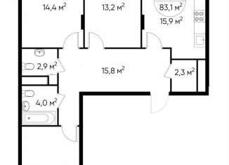 Продажа 3-ком. квартиры, 83.1 м2, деревня Рассказовка, деревня Рассказовка, 1