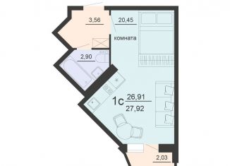 Продаю 1-ком. квартиру, 27.9 м2, Воронеж, Железнодорожный район