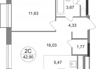 Продажа 2-комнатной квартиры, 42.9 м2, Московская область, жилой квартал Новоград Павлино, к6