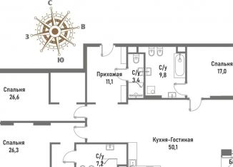 Продажа 4-комнатной квартиры, 151.9 м2, Москва, ВАО, улица Матросская Тишина, 12