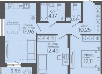 Продается 2-ком. квартира, 60.9 м2, Екатеринбург, жилой комплекс Новокольцовский, 5