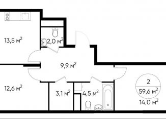 Продажа 2-комнатной квартиры, 59.6 м2, Москва, деревня Рассказовка, 1