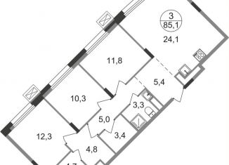 Трехкомнатная квартира на продажу, 85.1 м2, Московская область