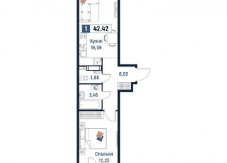 Продажа 1-комнатной квартиры, 42.4 м2, Мурино