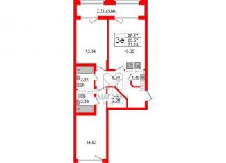 Продаю трехкомнатную квартиру, 71.1 м2, Санкт-Петербург, Алтайская улица, 39