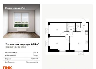 Продам 2-комнатную квартиру, 46.3 м2, Москва, метро Водный стадион, Кронштадтский бульвар, 8к3