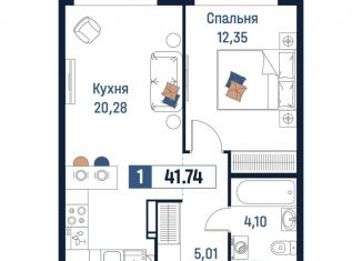 Продаю 1-ком. квартиру, 41.7 м2, Мурино