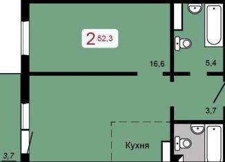 Продается двухкомнатная квартира, 52.3 м2, Красноярский край