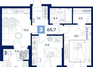 Продается двухкомнатная квартира, 65.7 м2, Тюмень, Пышминская улица, 216А