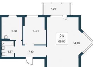 Продам 2-ком. квартиру, 69.9 м2, Новосибирск, Кировский район