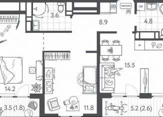 Продается двухкомнатная квартира, 63.2 м2, Краснодар, Колхозная улица, 5к6