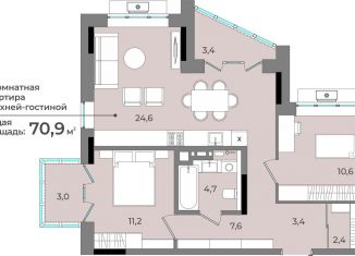 Продажа двухкомнатной квартиры, 70.9 м2, Удмуртия, улица имени В.С. Тарасова, 6