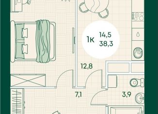 Продается однокомнатная квартира, 38.3 м2, Адыгея