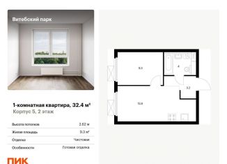 Однокомнатная квартира на продажу, 32.4 м2, Санкт-Петербург, Фрунзенский район, жилой комплекс Витебский Парк, 5