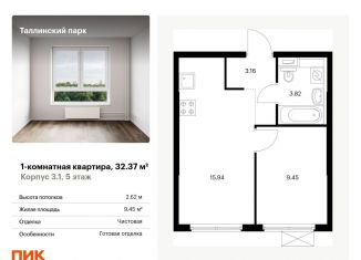 Продам 1-ком. квартиру, 32.4 м2, Ленинградская область, Невская улица, 15к1