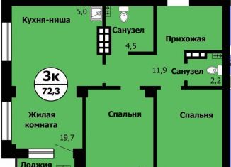 Продается 3-ком. квартира, 72.3 м2, Красноярский край, Лесопарковая улица, 43к2
