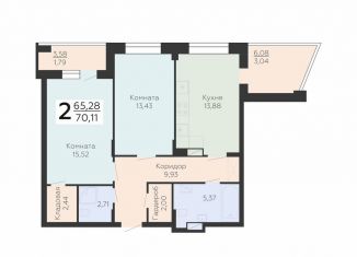 Продам двухкомнатную квартиру, 70.1 м2, Воронеж, Электросигнальная улица, 9Ак1