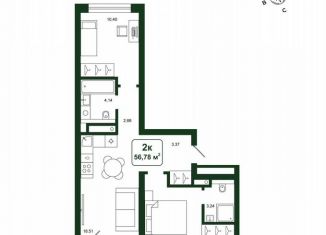 Продается 2-ком. квартира, 56.8 м2, деревня Дударева, улица Сергея Джанбровского, 25