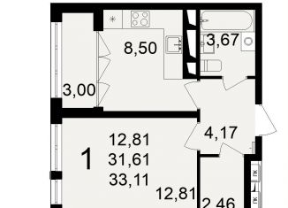 Продается однокомнатная квартира, 33.1 м2, Тула