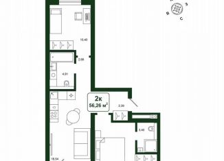 Продается 2-комнатная квартира, 56.3 м2, деревня Дударева, улица Сергея Джанбровского, 25