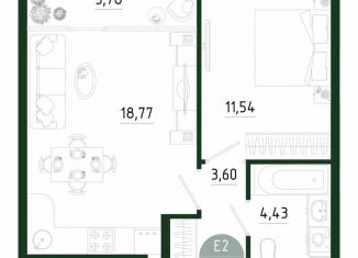 1-ком. квартира на продажу, 42.1 м2, Тула