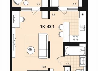 Продажа однокомнатной квартиры, 43.1 м2, Обь, Геодезическая улица, 29