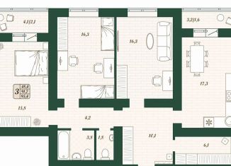 3-комнатная квартира на продажу, 91.7 м2, поселок городского типа Стройкерамика, улица Олега Пешкова, ЖК Детский Мир