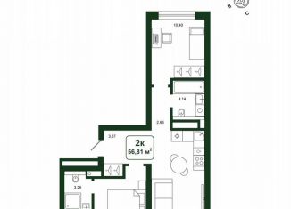 Продается 2-комнатная квартира, 56.8 м2, деревня Дударева, улица Сергея Джанбровского, 25