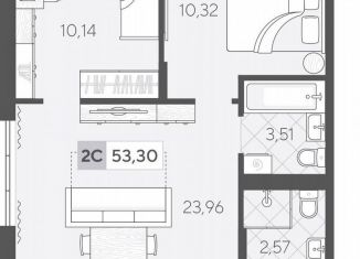 Продается 2-комнатная квартира, 53.3 м2, Тюмень, Ленинский округ