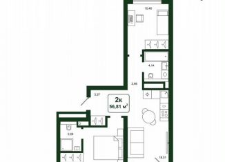 Продажа 2-комнатной квартиры, 56.8 м2, деревня Дударева, улица Сергея Джанбровского, 25