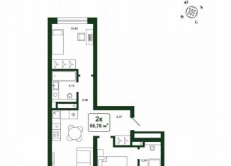 Продажа 2-комнатной квартиры, 56.8 м2, деревня Дударева, улица Сергея Джанбровского, 25