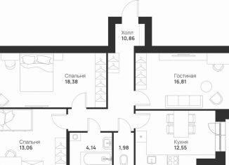 Трехкомнатная квартира на продажу, 80.2 м2, Тула, улица Героя России Зиничева, 8