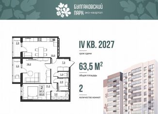 Двухкомнатная квартира на продажу, 57.1 м2, Саратов, улица имени Евгения Долгина, 6