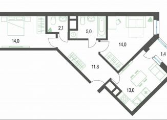 2-комнатная квартира на продажу, 61.1 м2, Котельники, микрорайон Новые Котельники, 20