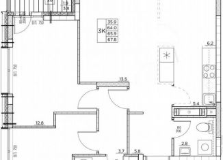 Продаю трехкомнатную квартиру, 67.8 м2, Владивосток