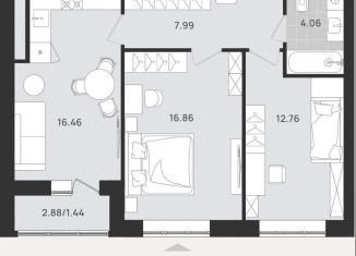 Продается 2-комнатная квартира, 59.6 м2, Калининград