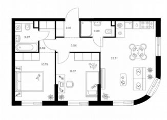 2-ком. квартира на продажу, 60 м2, Татарстан, улица Павлюхина, 91