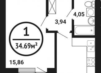 Продам 1-комнатную квартиру, 34.7 м2, Уфа, ЖК Цветы Башкирии