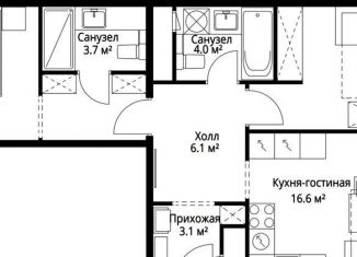 Продаю двухкомнатную квартиру, 61.2 м2, деревня Сапроново, микрорайон Купелинка, 7, ЖК Эко Видное 2.0