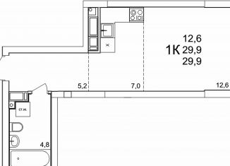 Продается однокомнатная квартира, 29.6 м2, деревня Анкудиновка, ЖК КМ Анкудиновский Парк