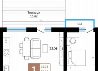 Продается 2-комнатная квартира, 51.1 м2, село Акбердино, Газпромовская улица, 1