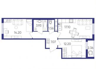 Продаю двухкомнатную квартиру, 56.1 м2, посёлок Шушары