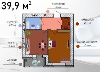 Продается однокомнатная квартира, 39.9 м2, Воронеж, улица Независимости, 55/10