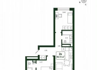 Продажа 2-комнатной квартиры, 56.7 м2, деревня Дударева, улица Сергея Джанбровского, 25