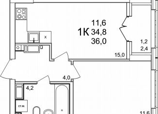 Продаю 1-комнатную квартиру, 36 м2, деревня Анкудиновка, ЖК КМ Анкудиновский Парк