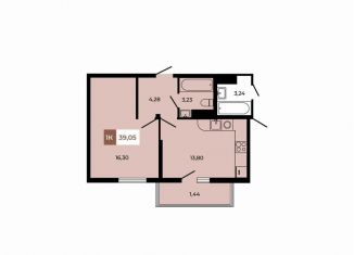 1-комнатная квартира на продажу, 39.1 м2, поселок Темерницкий