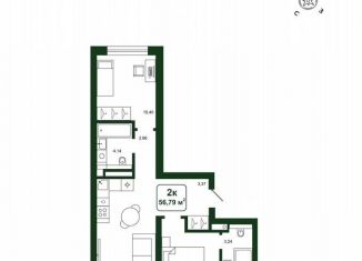 Продаю 2-комнатную квартиру, 56.8 м2, деревня Дударева, улица Сергея Джанбровского, 25